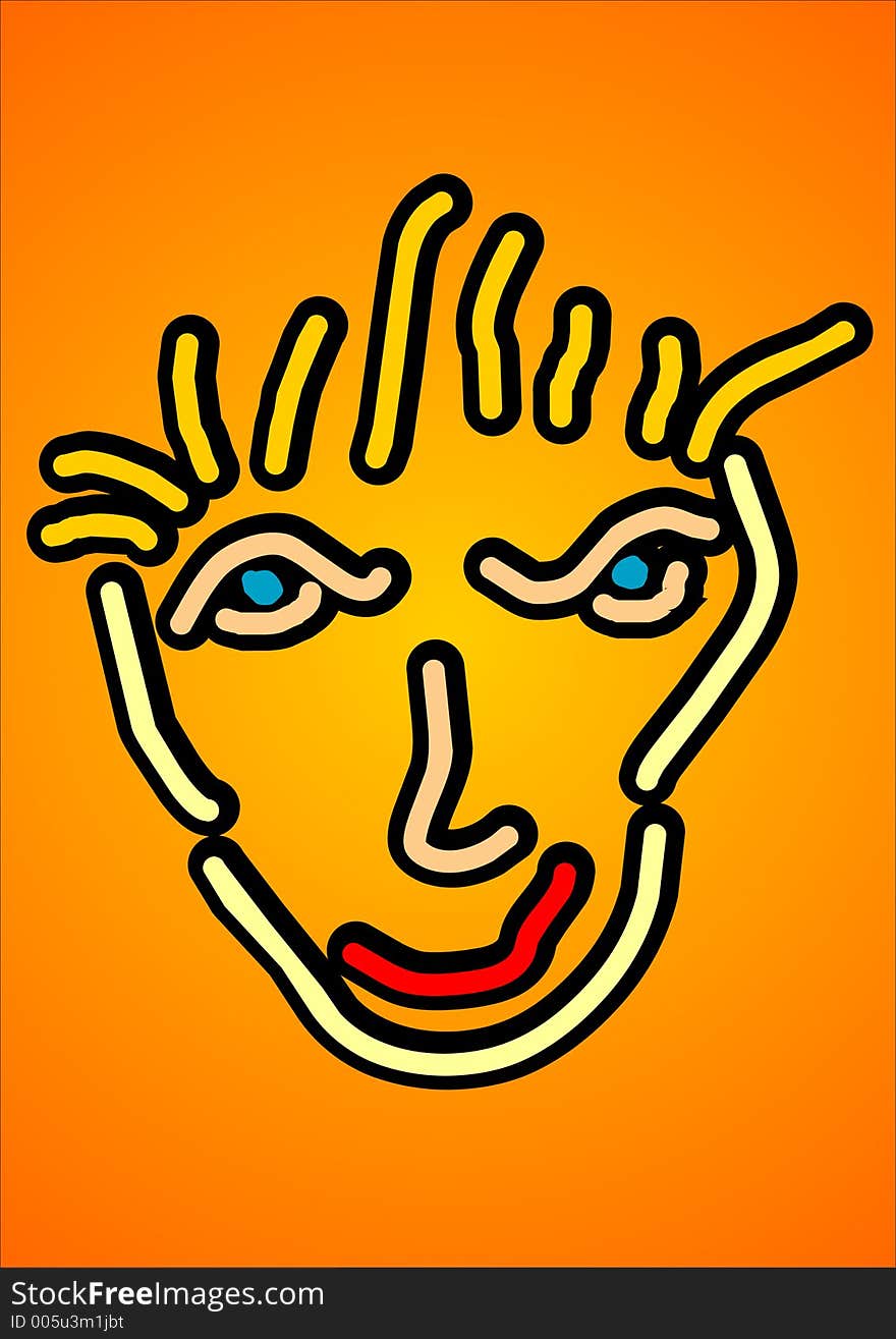 Graffiti face drawing on orange background