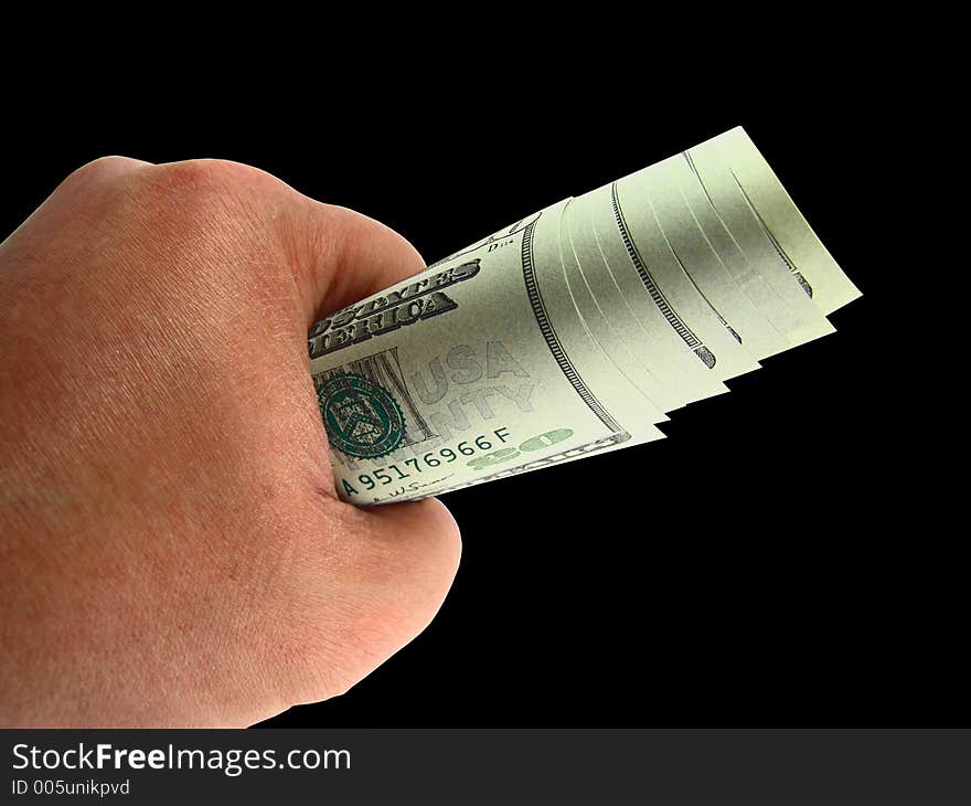 A hand holding a bunch of new 20 dollars United States currency. A hand holding a bunch of new 20 dollars United States currency