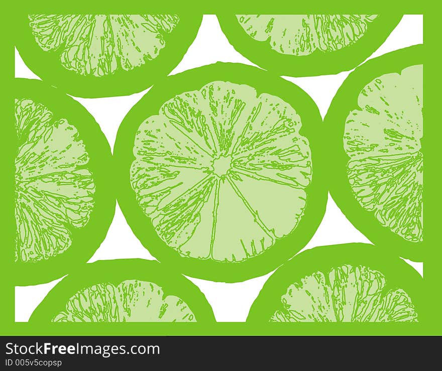 Slices of lime fruit against a white background