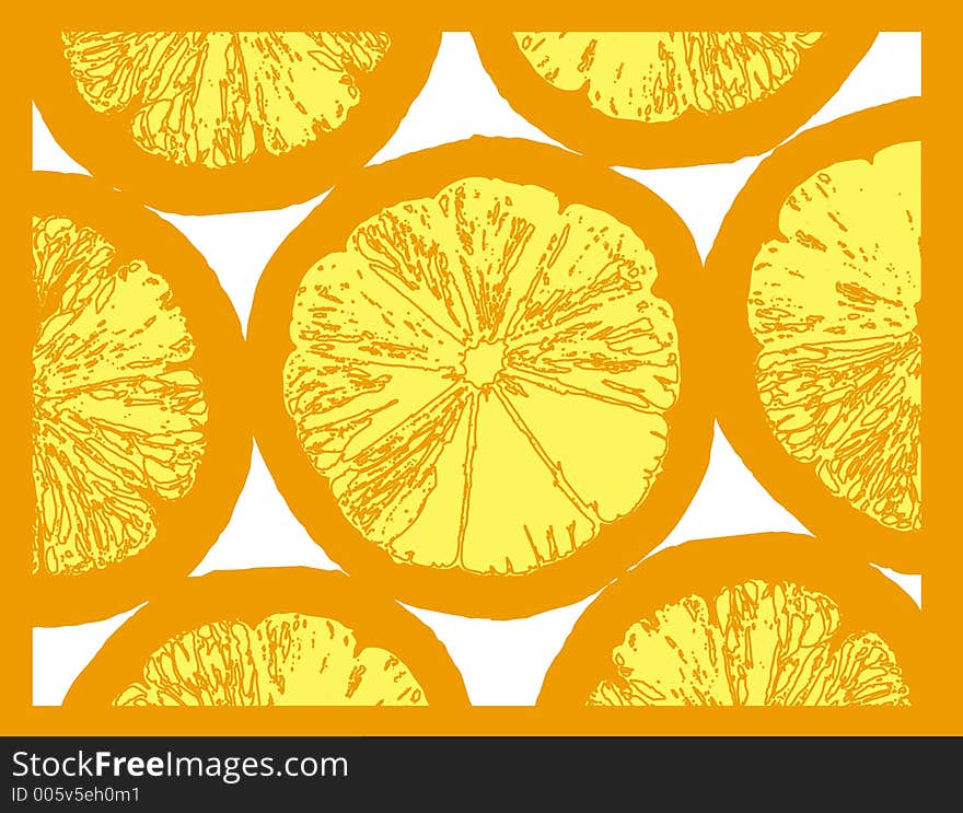 Slices of orange citrus fruit against a white background