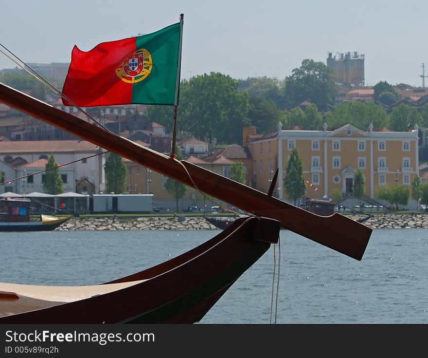 Portuguese banner in the boat. Portuguese banner in the boat