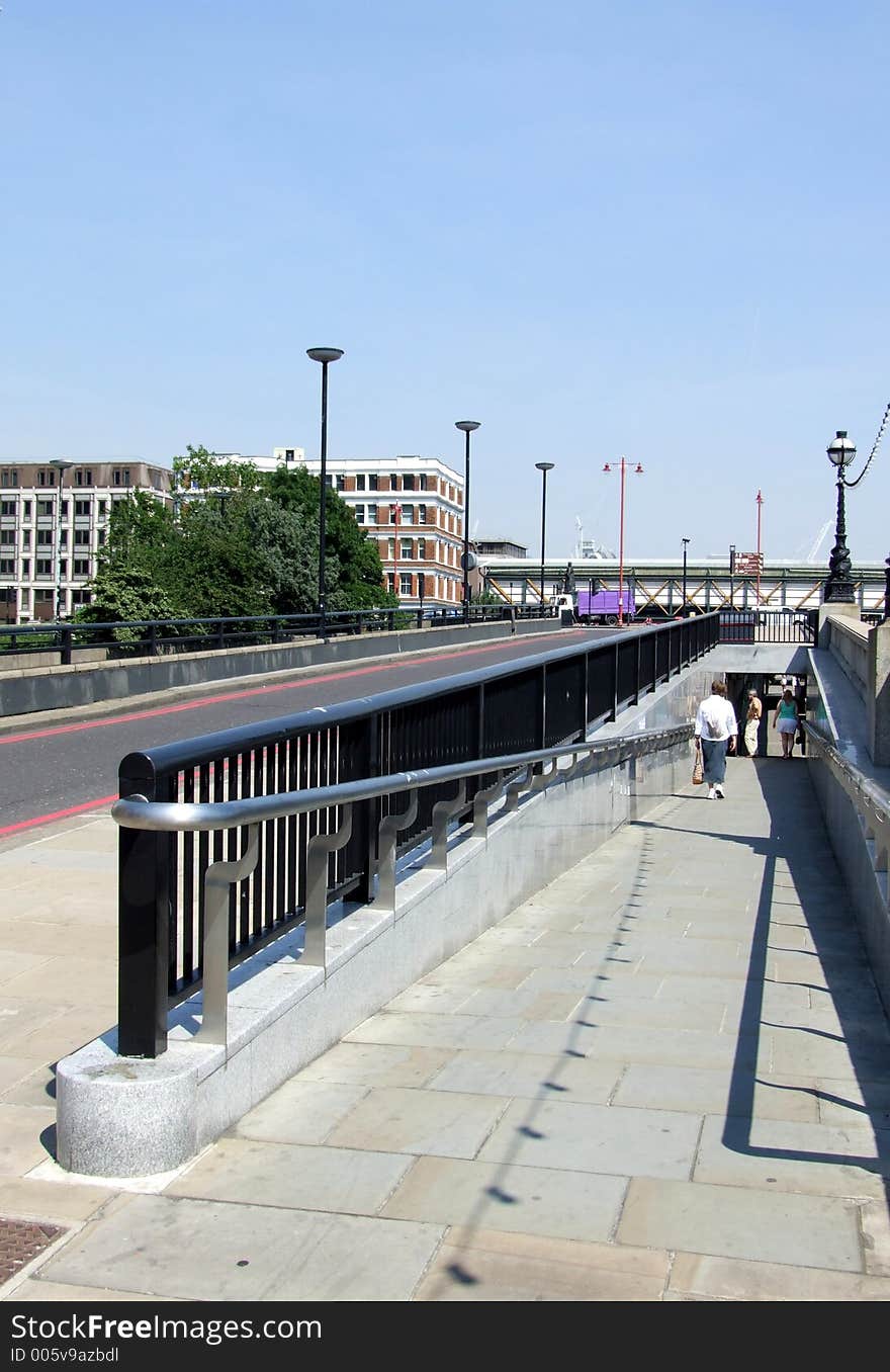 A typical  London city scene of a underpass. A typical  London city scene of a underpass.