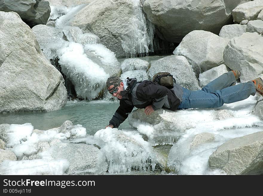 Trekker on Everest glacier(Nepal Himalaya)