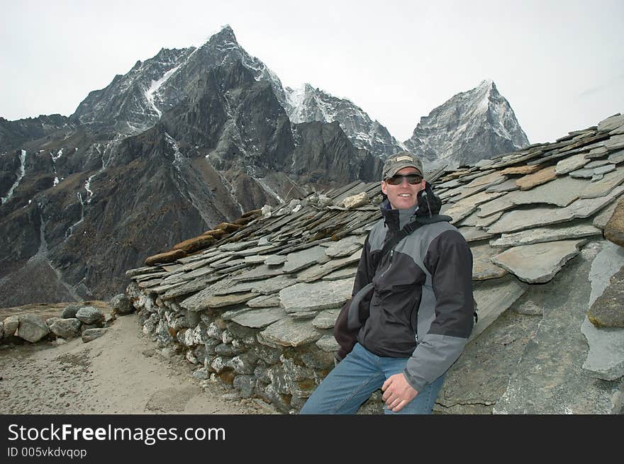 Trekker in the high Himalaya