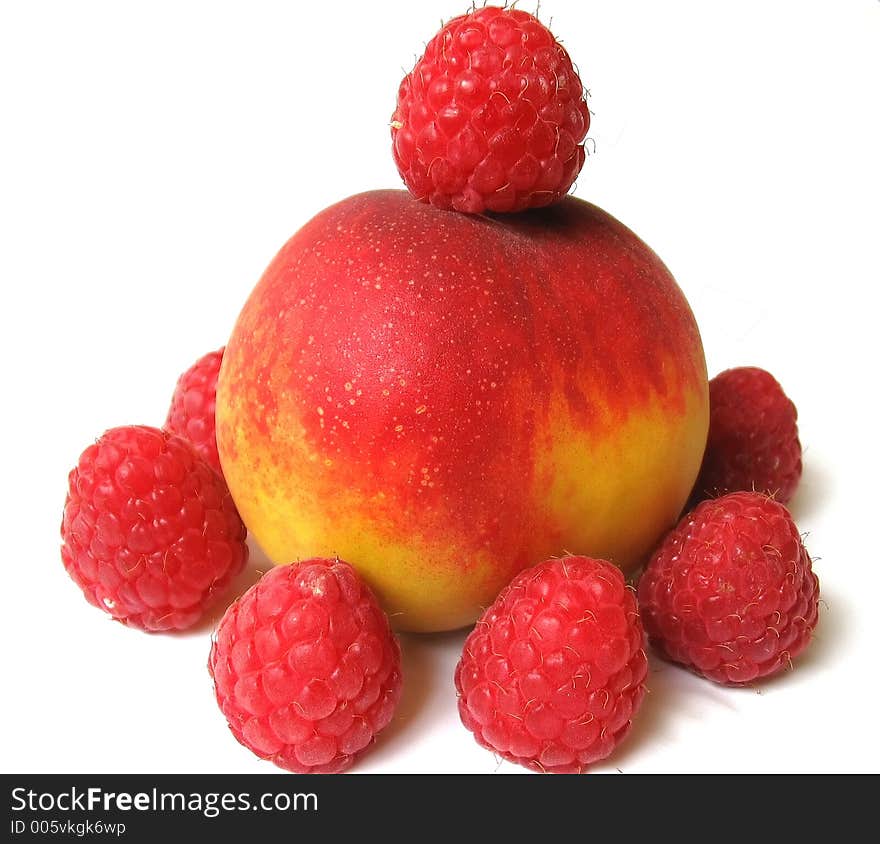 Peach and raspberries