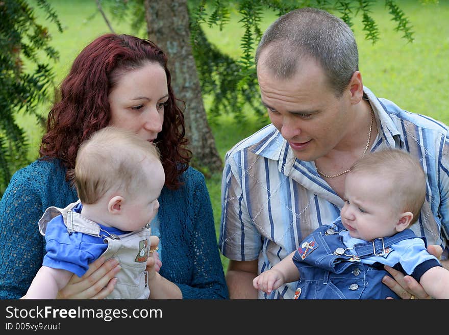 Family with twin baby boys. Family with twin baby boys