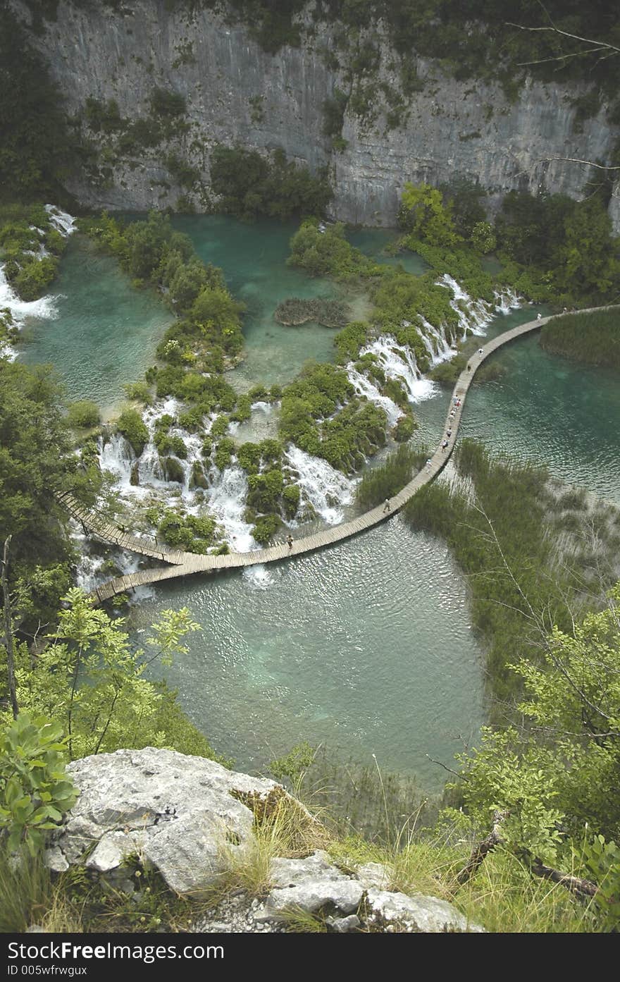 View of lake with waterfall