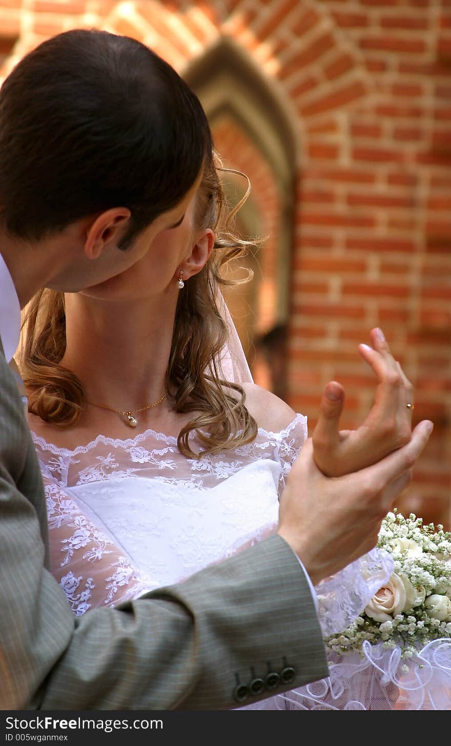 Kiss of a newly-married couple. Kiss of a newly-married couple