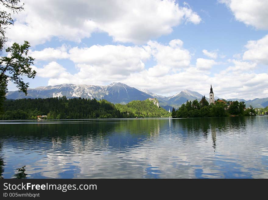 Idyllic lake with islet