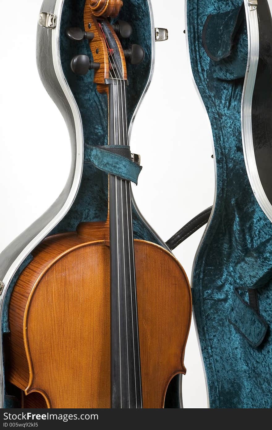 Cello in an open case. Cello in an open case