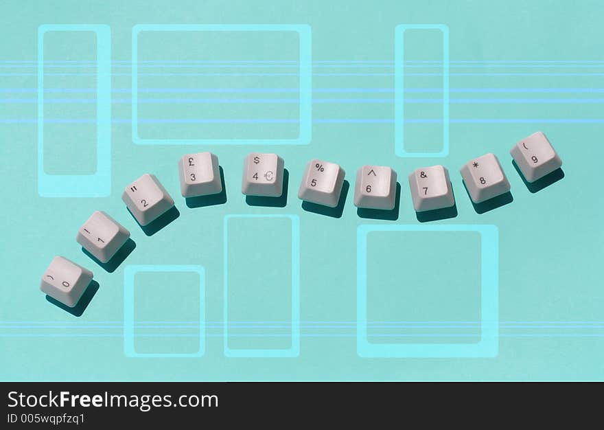 Number keys from a computer keyboard arranged in a snaking line. Number keys from a computer keyboard arranged in a snaking line