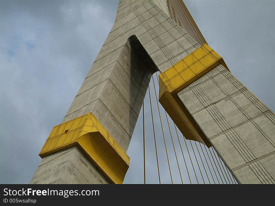 Detail pf suspension bridge, the Rama 8 bridge over the Chao Praya river in Bangkok, Thailand. Detail pf suspension bridge, the Rama 8 bridge over the Chao Praya river in Bangkok, Thailand