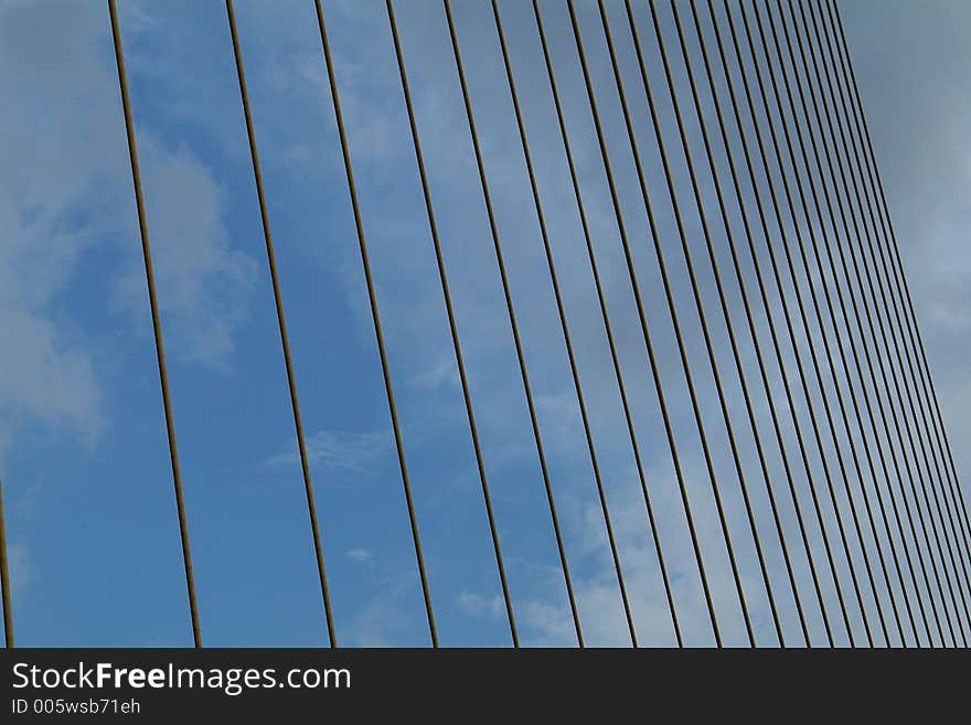 Detail of suspension bridge, the Rama 8 bridge crossing the Chao Praya river in Bangkok, Thailand