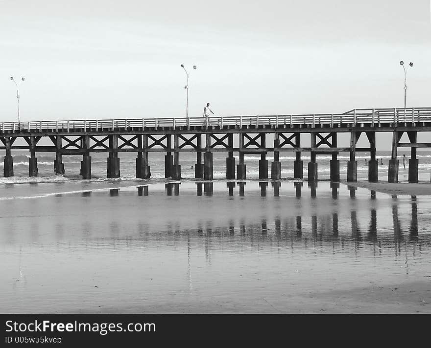 Panoramic black and white view of a wharf at San Clemente, Argentina. Panoramic black and white view of a wharf at San Clemente, Argentina