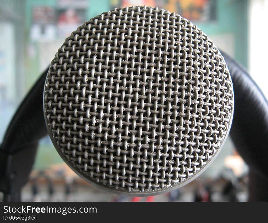 Microphone in a radio studio. Microphone in a radio studio