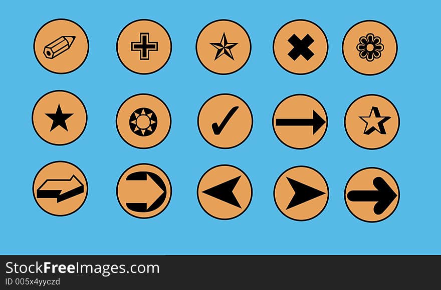 Isolated Everyday Symbols Bordered by Circles