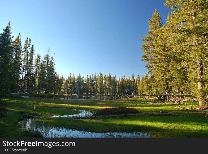 Mountain lake in springtime