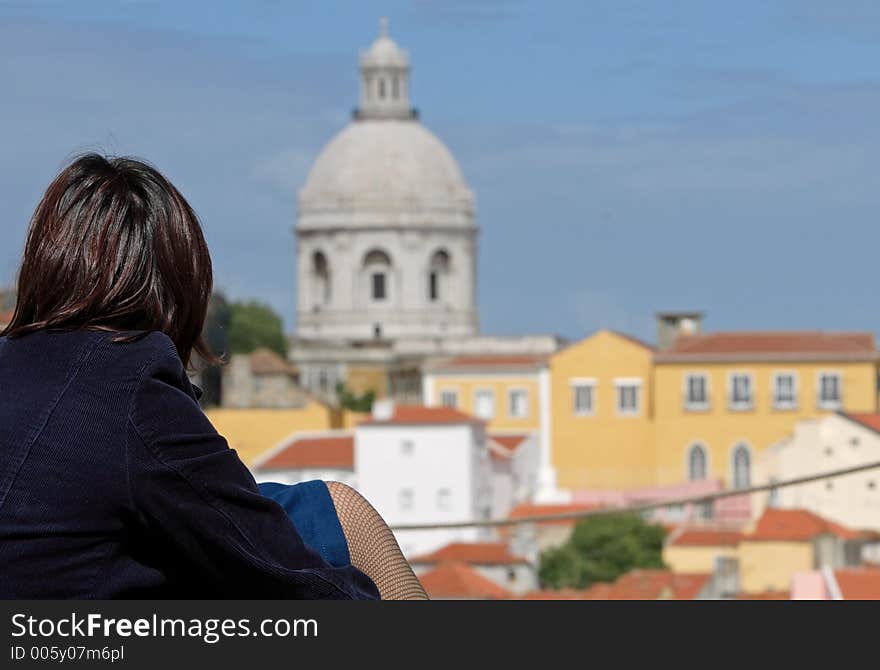 Girl watching the view in Lisbon