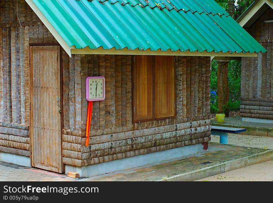 Monks' home in small cabin at wat in Surat Thani province, Southern Thailand. Monks' home in small cabin at wat in Surat Thani province, Southern Thailand.