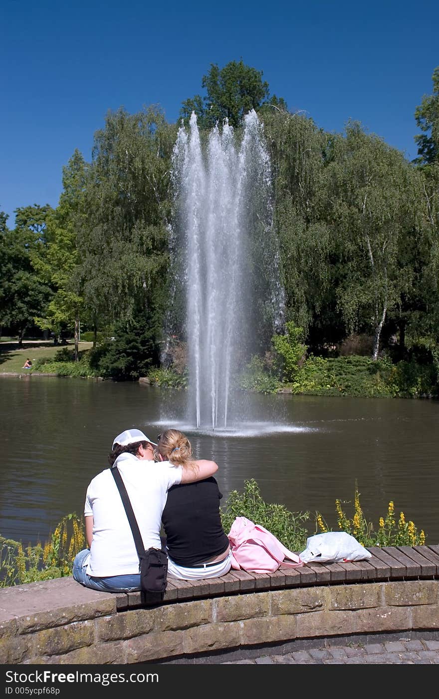 Couple in Park, kissing, Wiesbaden, Germany. Couple in Park, kissing, Wiesbaden, Germany