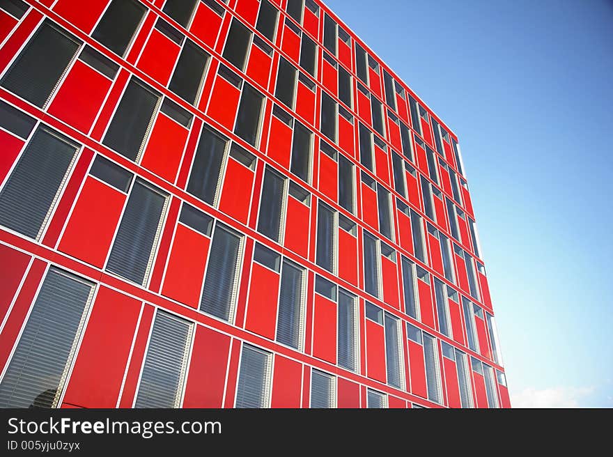 Red modern office building