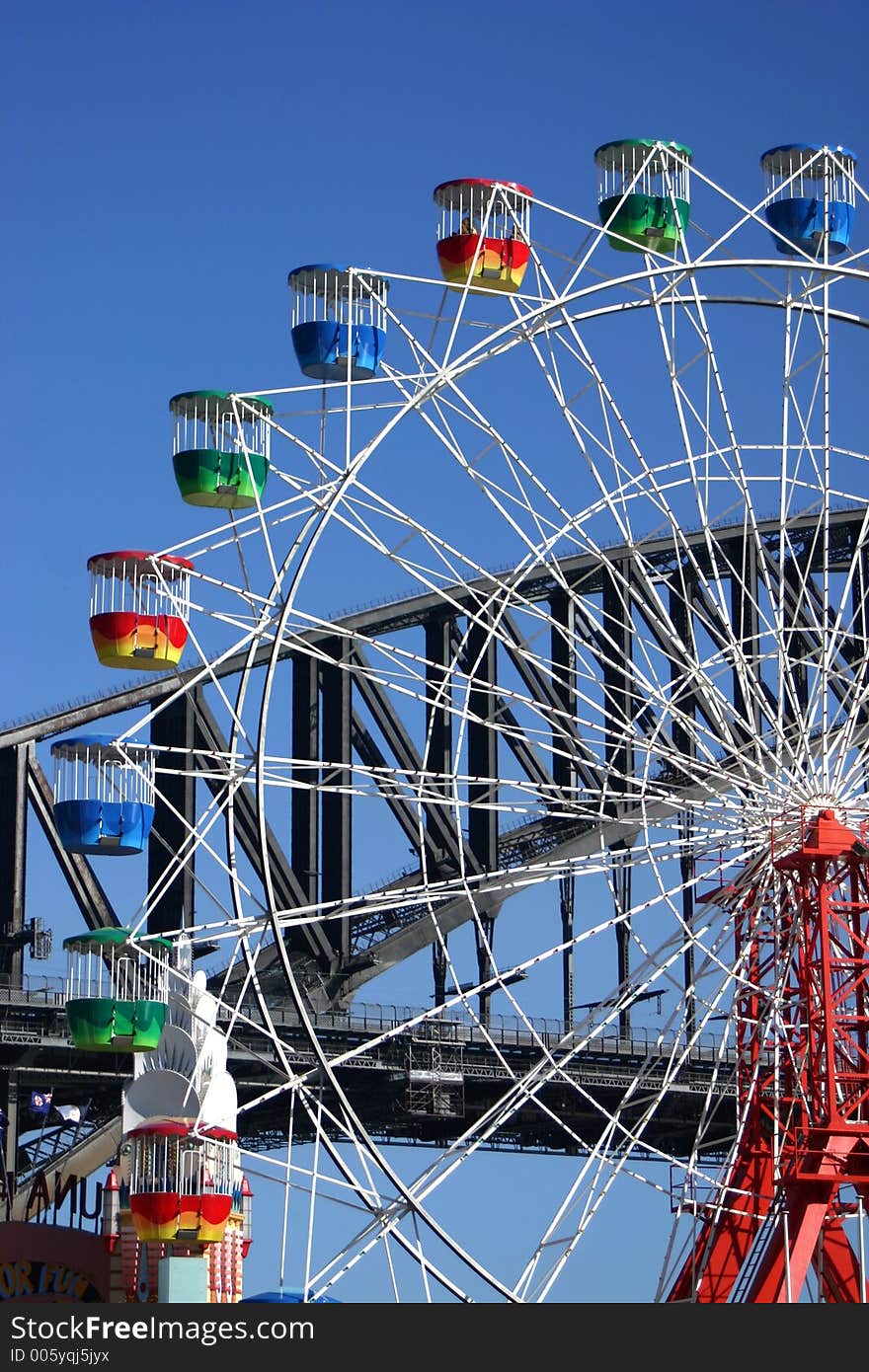 Colourful ferris wheel with blue sky, Luna Park, Sydney, Australia