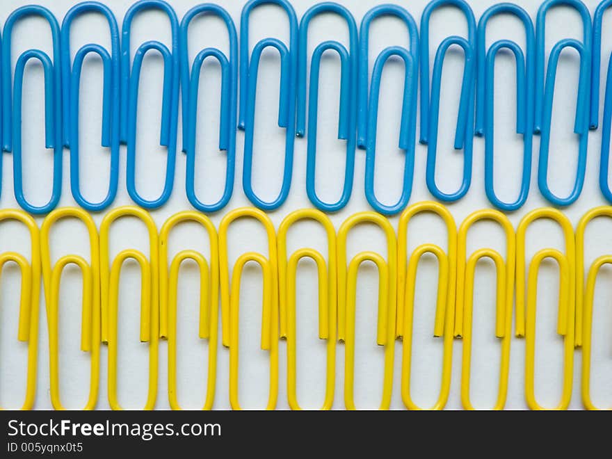 Blue and yellow clips. Blue and yellow clips