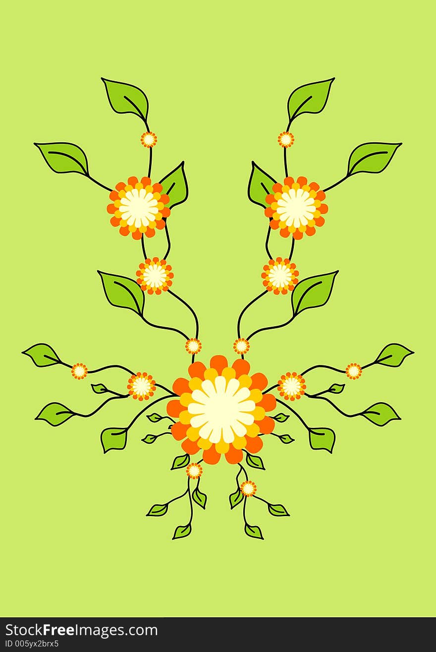 Abstract illustration of leafs brenches with flowers. Abstract illustration of leafs brenches with flowers