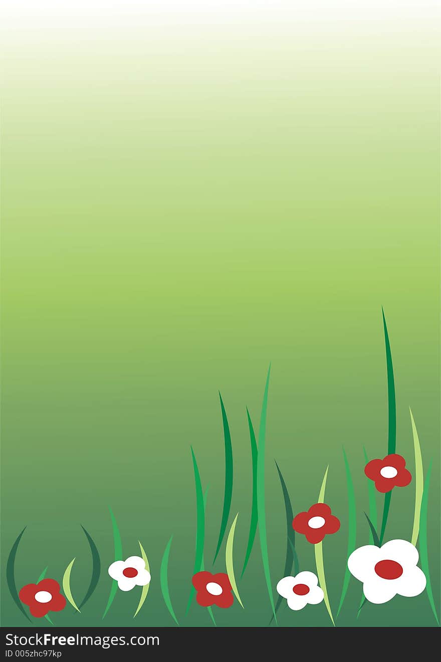 Green background with white and red flowers. Green background with white and red flowers