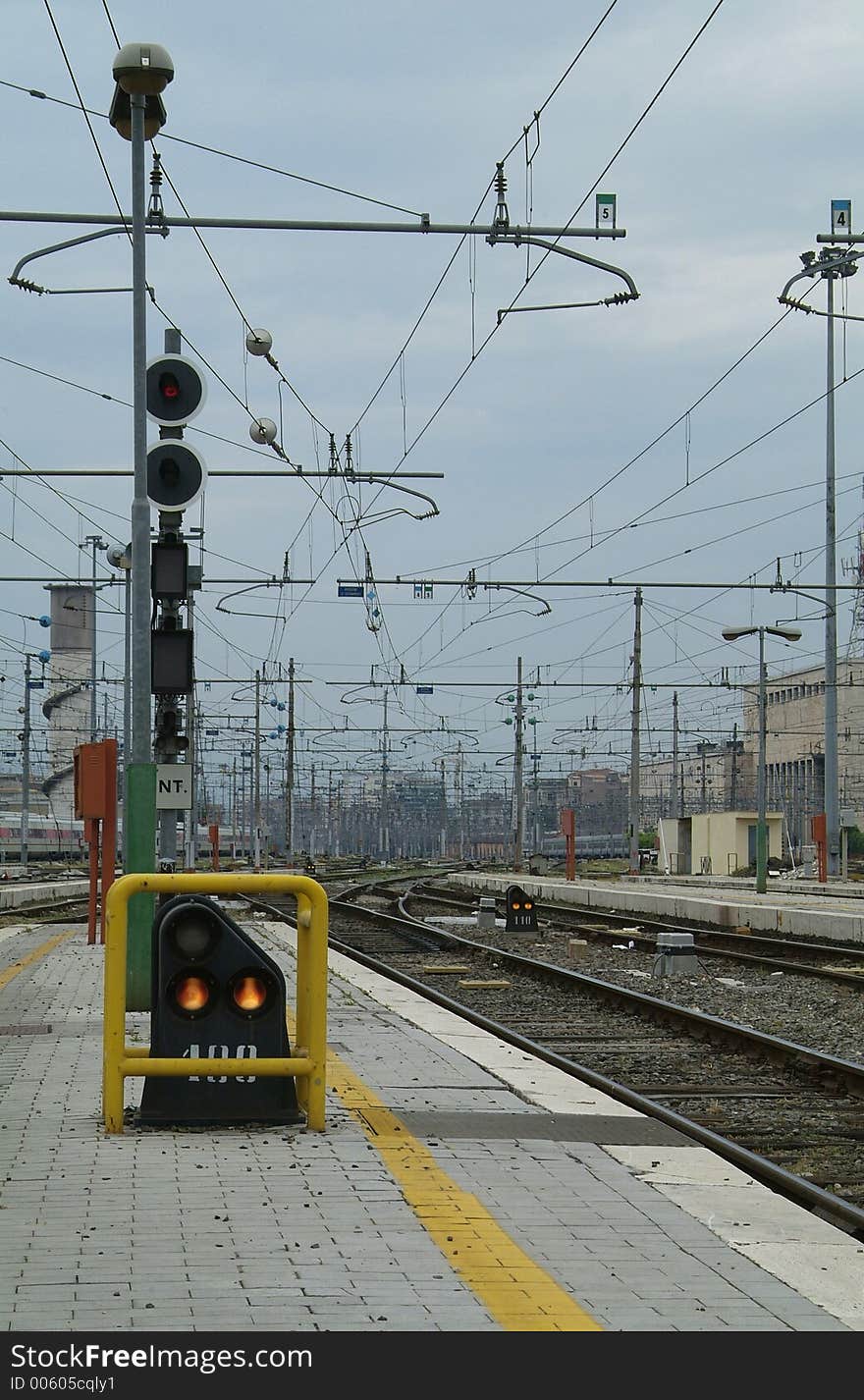 Signals and wires at railway station