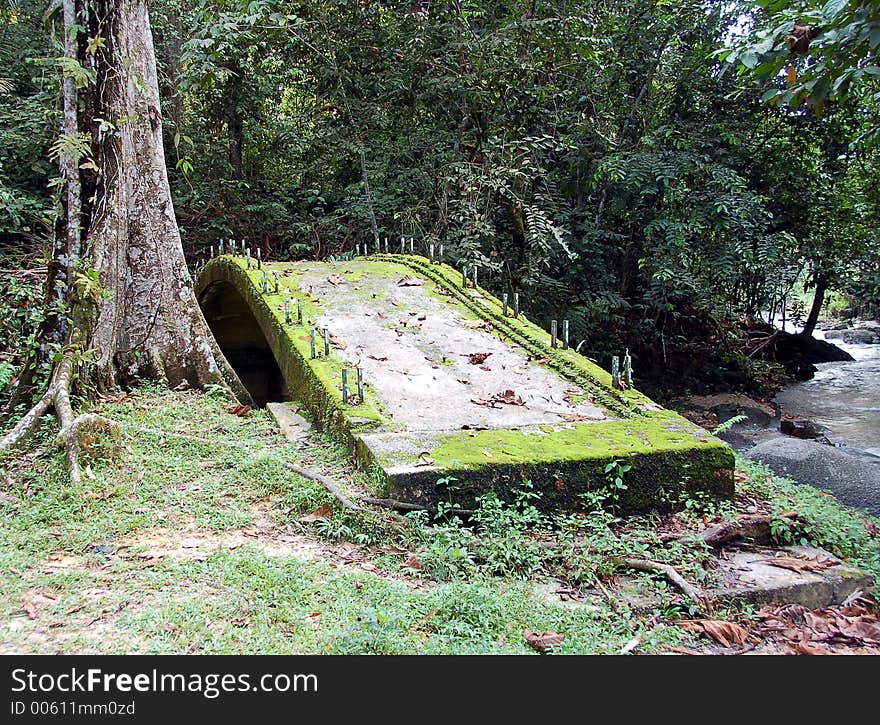 Arch concrete bridge over stream. Arch concrete bridge over stream