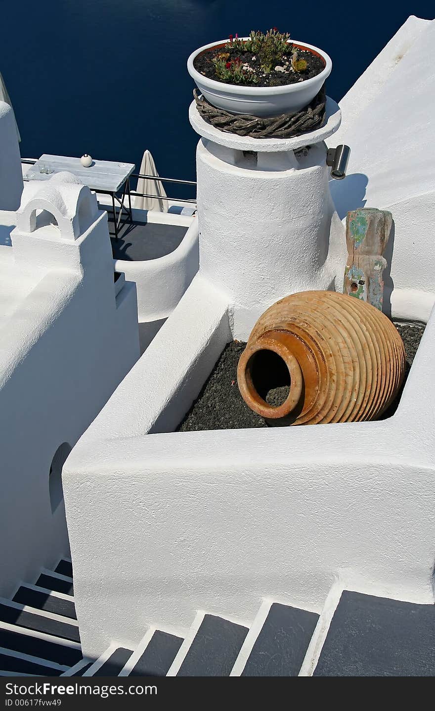 Exterior of a white-washed building at Santorini Island, Greece