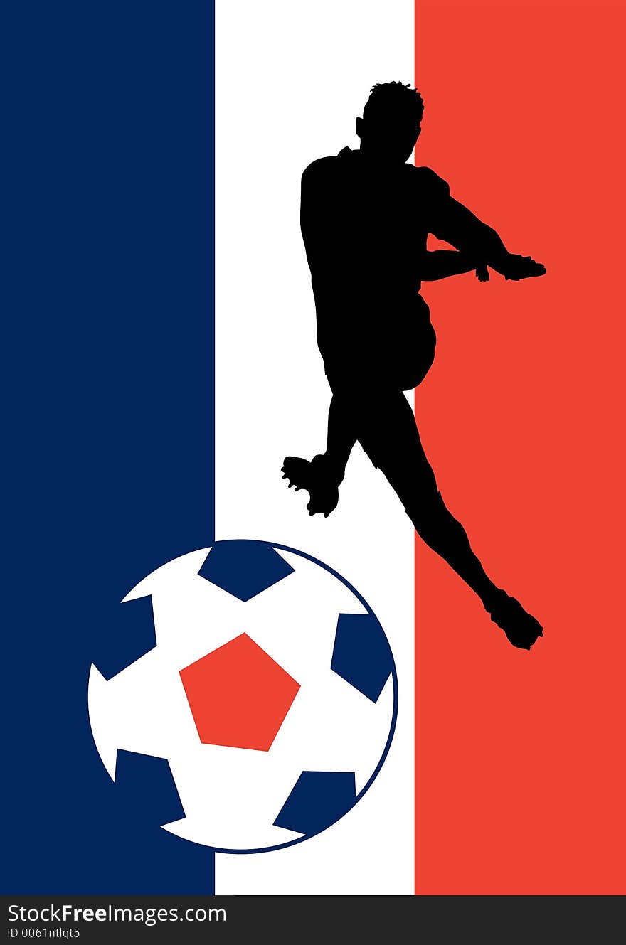 A footballer kicking the ball symbolizing French football league. A footballer kicking the ball symbolizing French football league