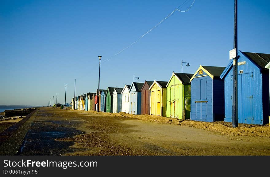 A row of beach huts in Felixstowe, UK