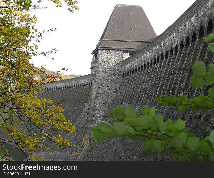 Water dam wall lake Möhnestausee Germany