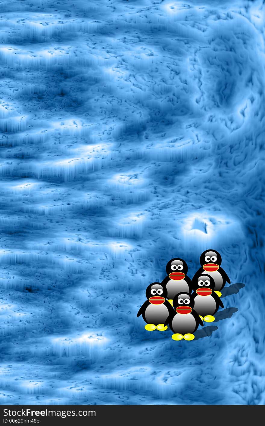 Penguins on blue ice. Penguins on blue ice