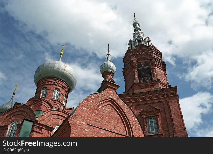 Sharp spires going into a sky. Russia, lake Seliger. Sharp spires going into a sky. Russia, lake Seliger