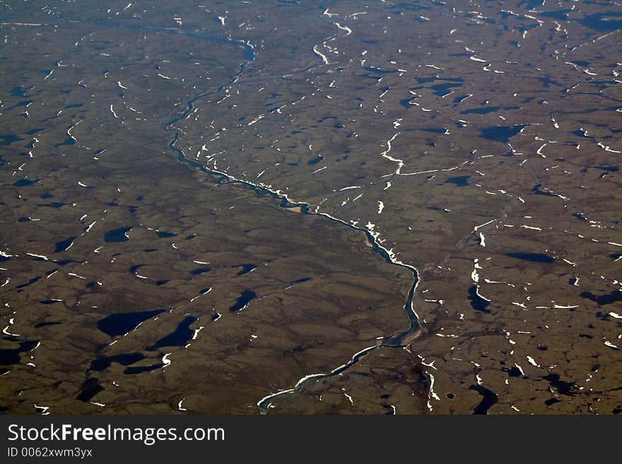 Lakes landscape with some snow melting, Canada