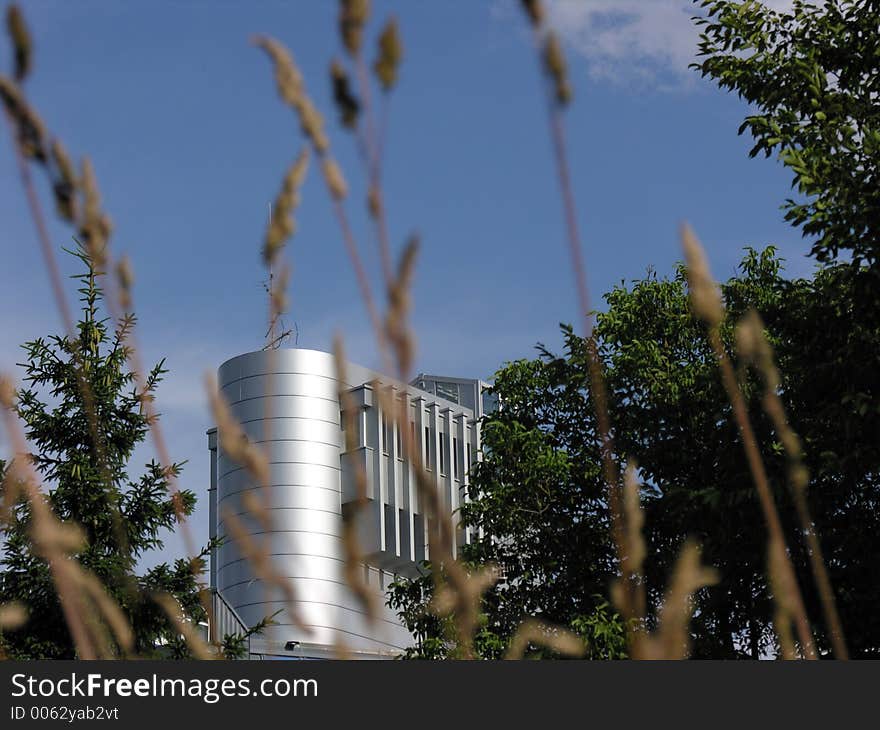 Futuristic building with cereals in front. Futuristic building with cereals in front.