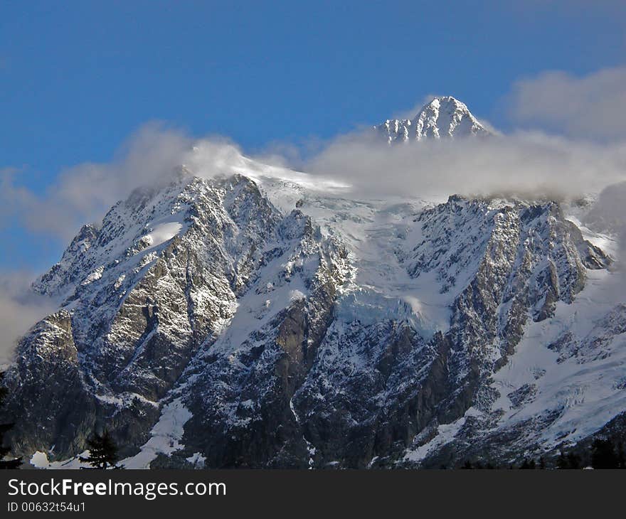 Mountain, Clouds, And Glaciers