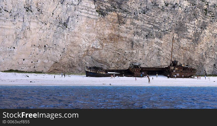 Stranded shipwreck at the Greek island of Zakynthos