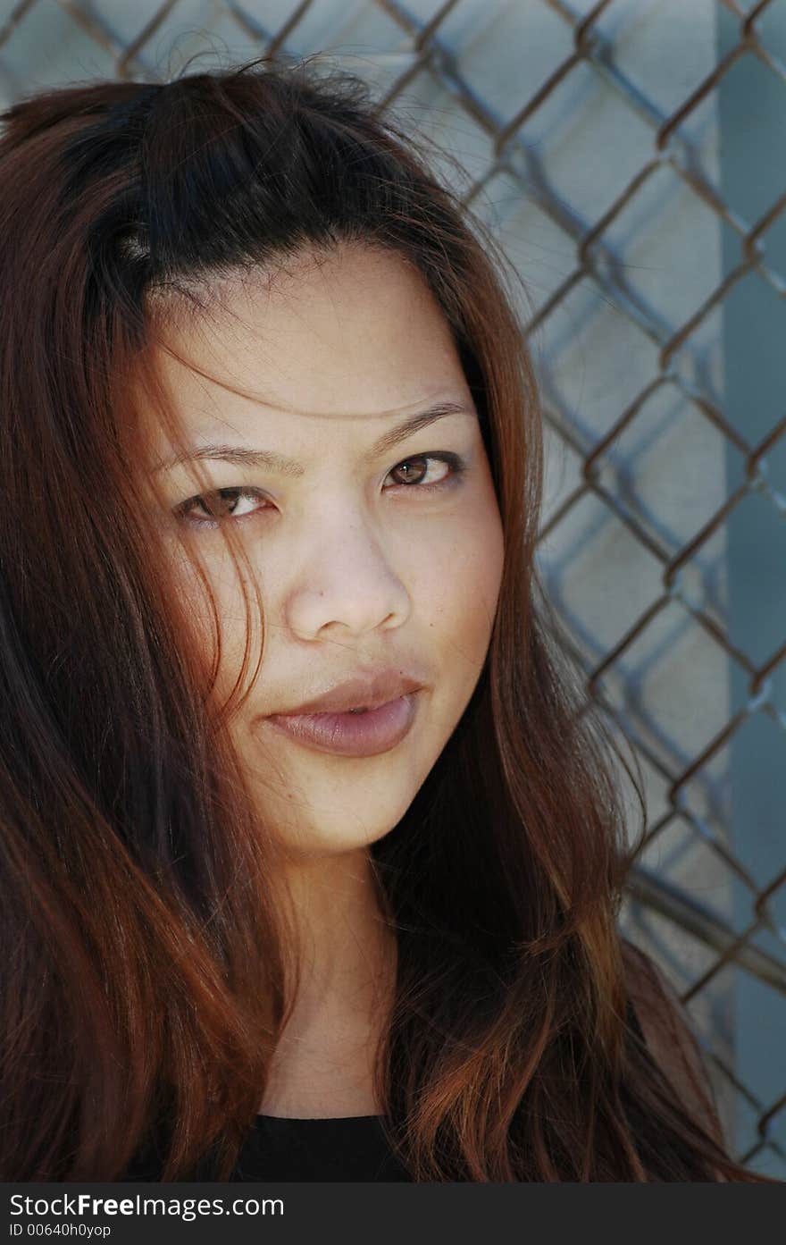 Woman In Front Of Fence