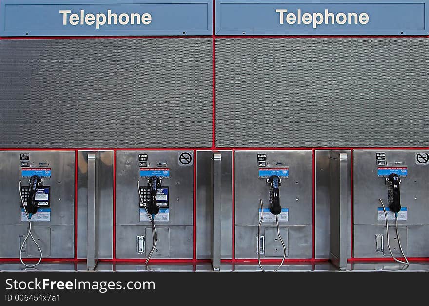 Row of payphones at airport. Row of payphones at airport