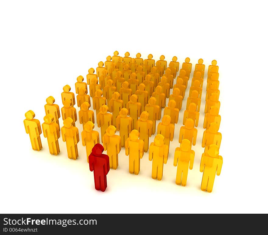 3d people standing in a row with a leader002. 3d people standing in a row with a leader002