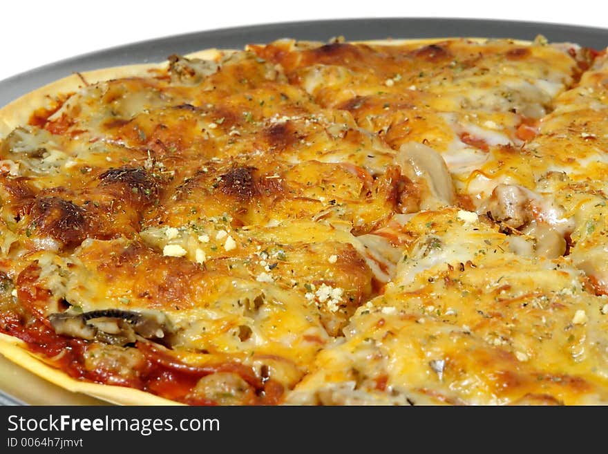 Closeup of cooked pizza