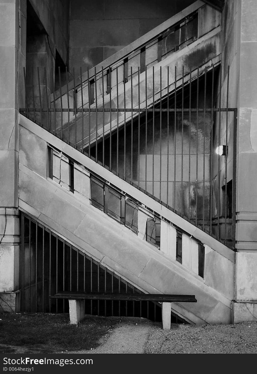 Greystone Concrete Stairs with bench, black and white. Greystone Concrete Stairs with bench, black and white