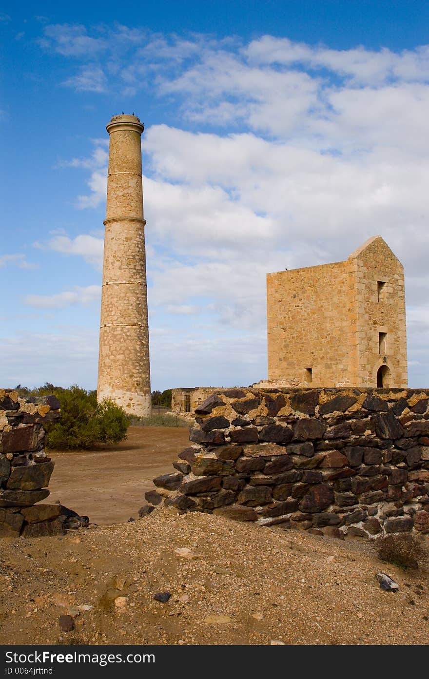 The dominating chimney of the Hughes engine house at Moonta Mines, South Australia. The dominating chimney of the Hughes engine house at Moonta Mines, South Australia.