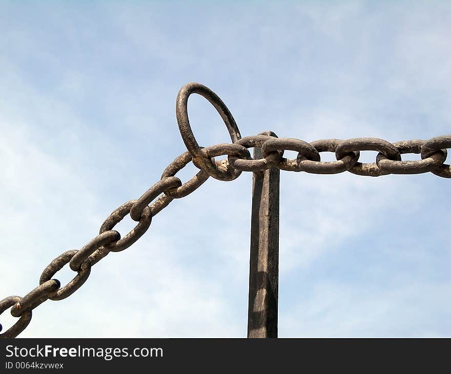 Steel chain in a pole as a handrail