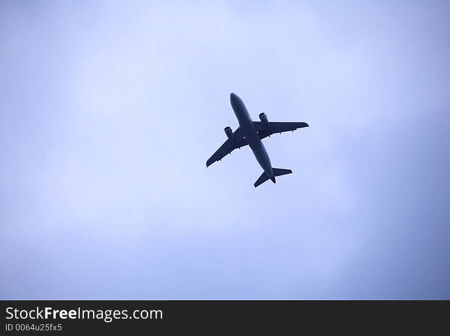 Airplane taking off - silhouette. Airplane taking off - silhouette