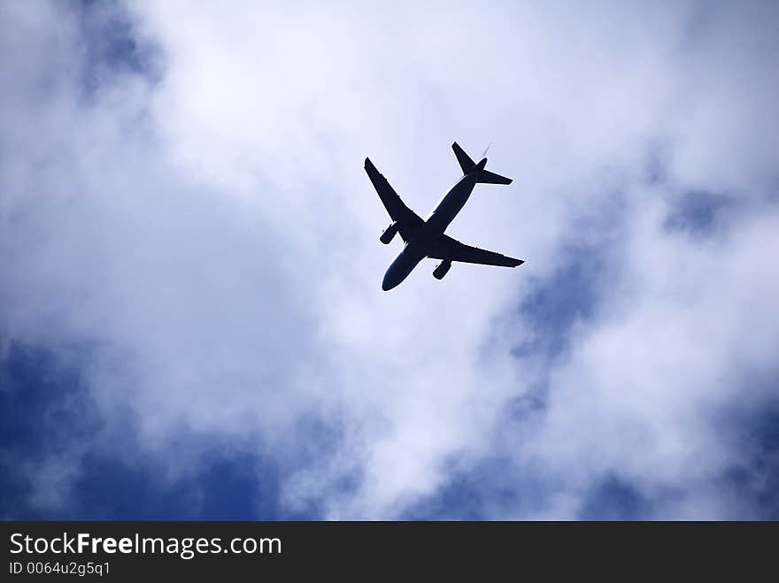 Airplane taking off in clouds. Airplane taking off in clouds